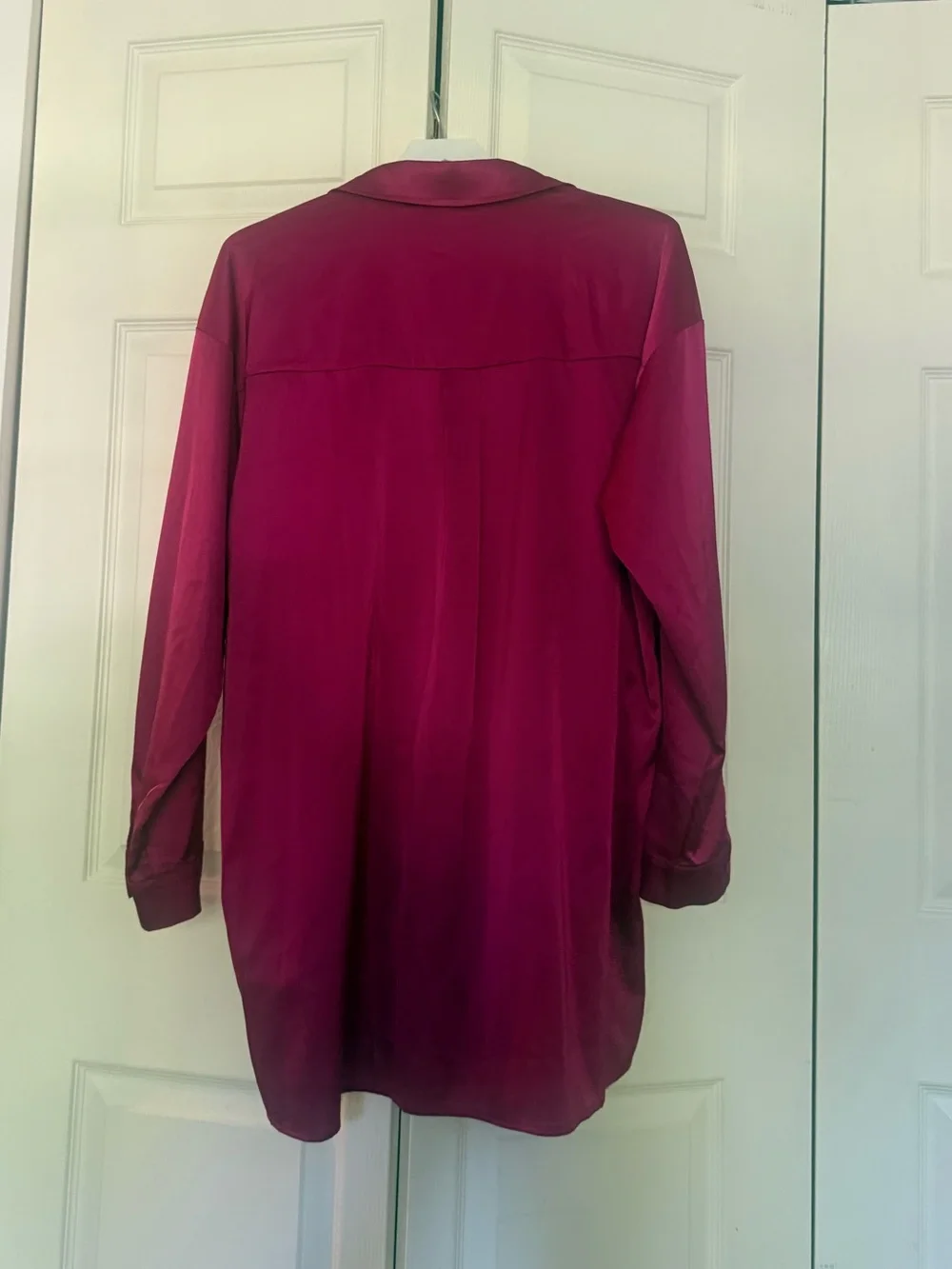 12th Tribe Hot Pink Satin Shiny Shirt Dress Button Down Collared Mini Large - Picture 8 of 8